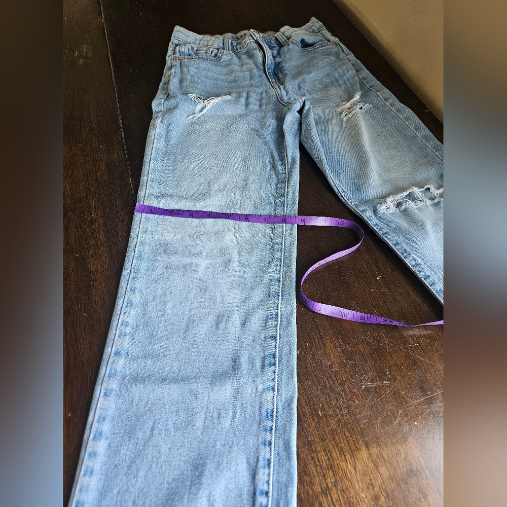 Light Blue Distressed Straight legWomen’s Jeans - Picture 12 of 16